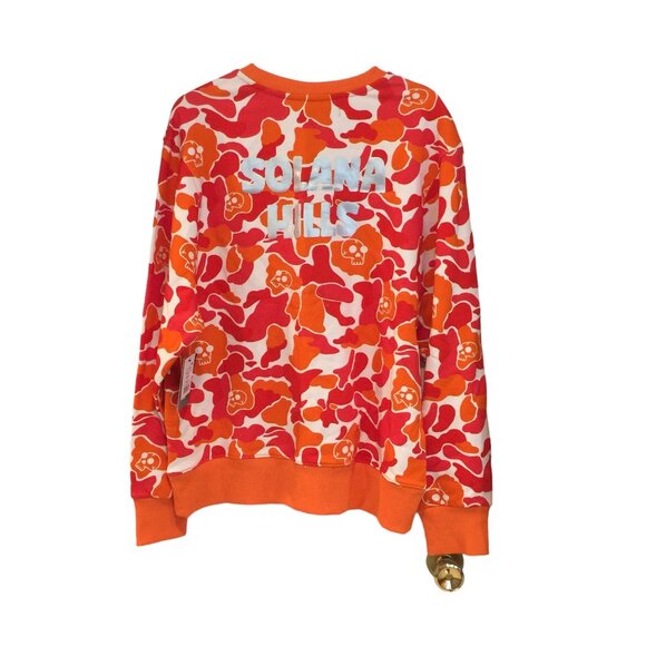 SOLANA HILLS Men's Medium Orange Abstract Skull Crew Sweatshirt - Picture 3 of 6